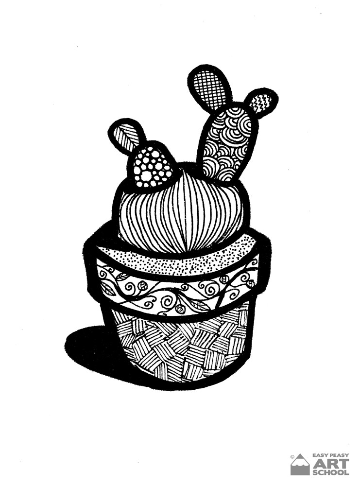 Cactus Doodling - Easy Peasy Art School