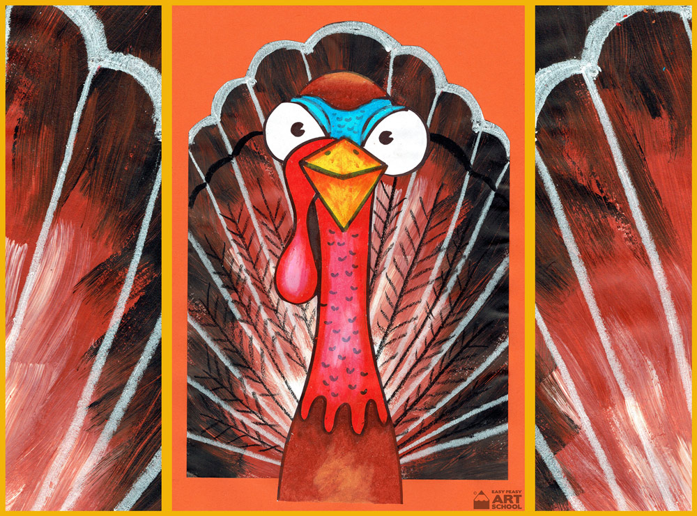 Cranky Turkey Lesson Thanksgiving Christmas Easy peasy Art School