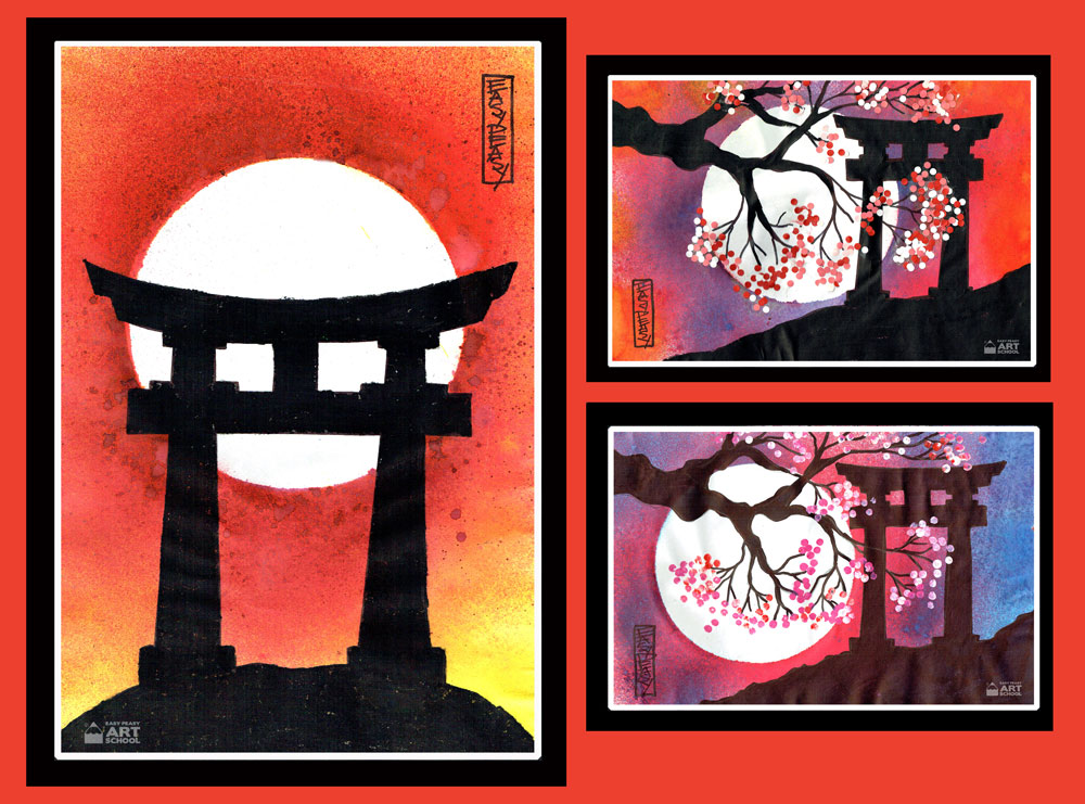Japanese Torii Gate Art lesson by Easy Peasy Art School