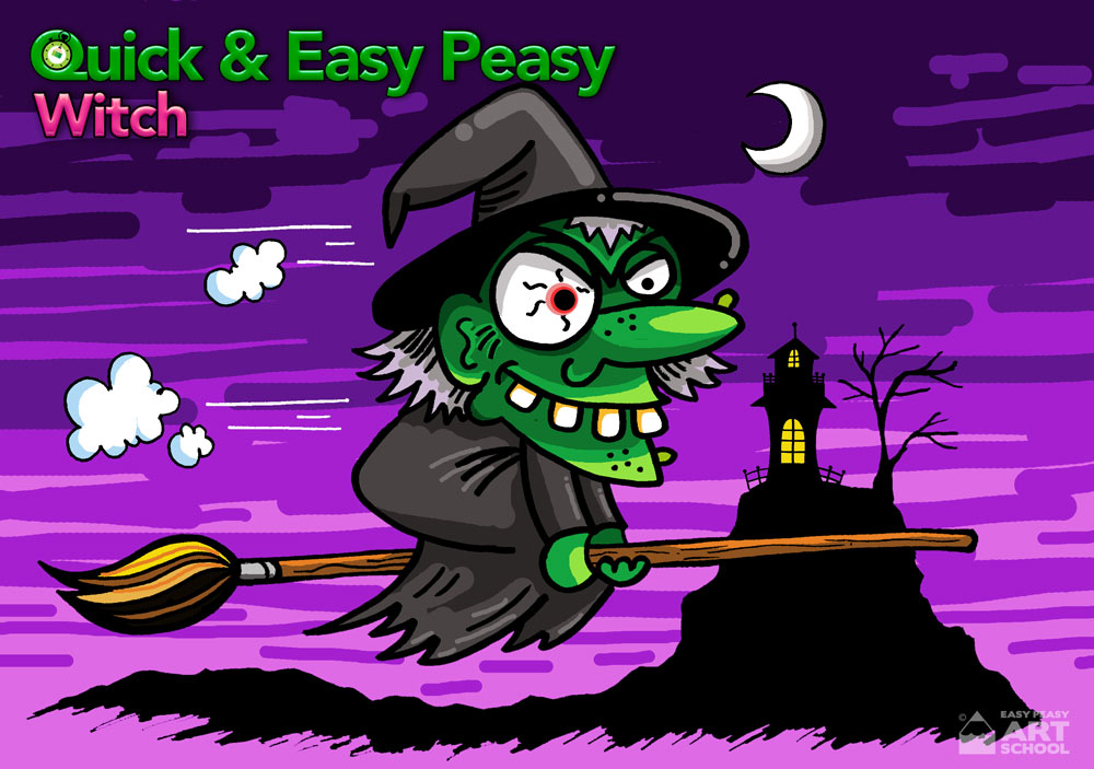 Quick & Easy Peasy Witch Art Lesson by Easy Peasy Art School.