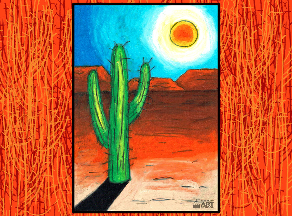Cactus Landscape online art lesson by Easy Peasy Art School