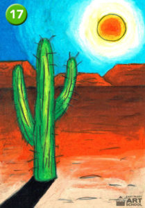 Cactus Landscape online art lesson by Easy Peasy Art School